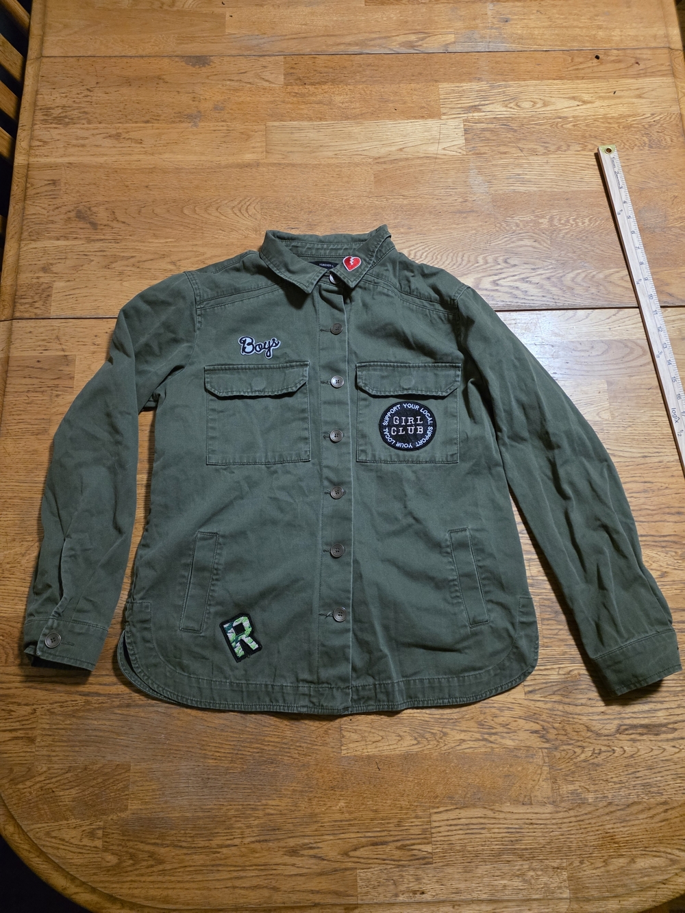 Forever 21 Y2k Utility Streetwear Patchwork Skater Cool Girl Green Jacket